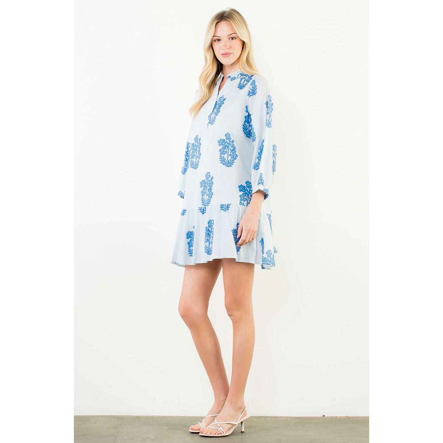 THML Long Sleeve Floral Pattern Tiered Dress