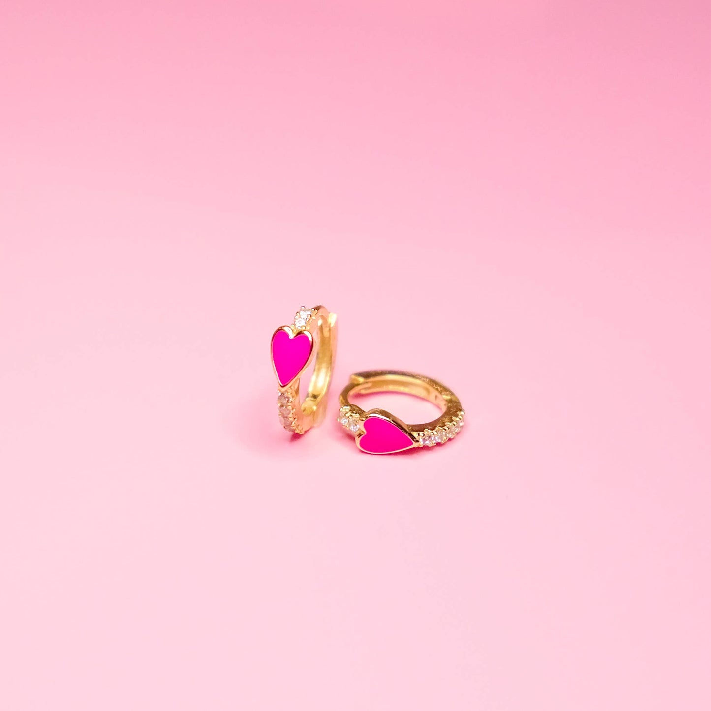 Pink Heart Huggie Earrings