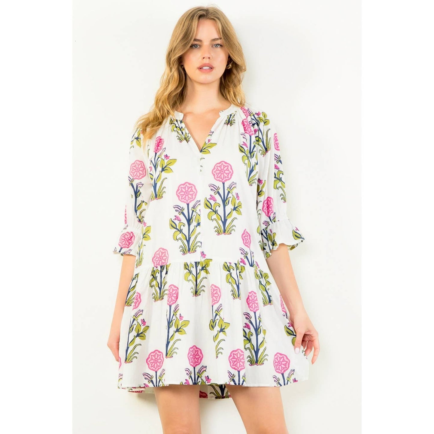 Short Sleeve Flower Print Dress
