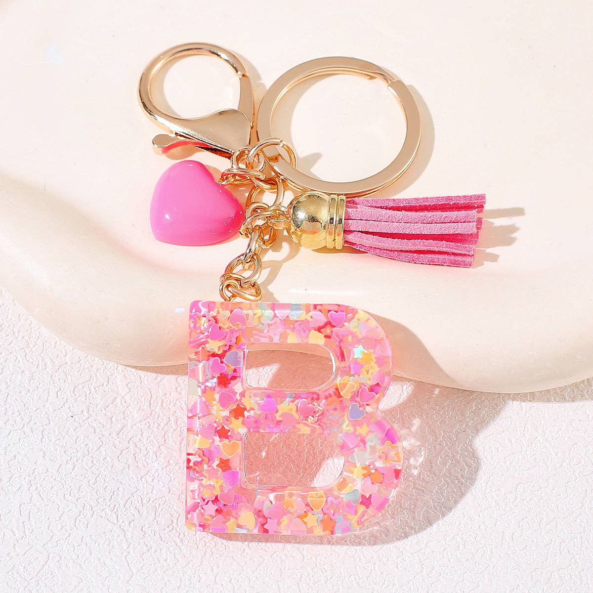 Pink Sequin Initial Keychains