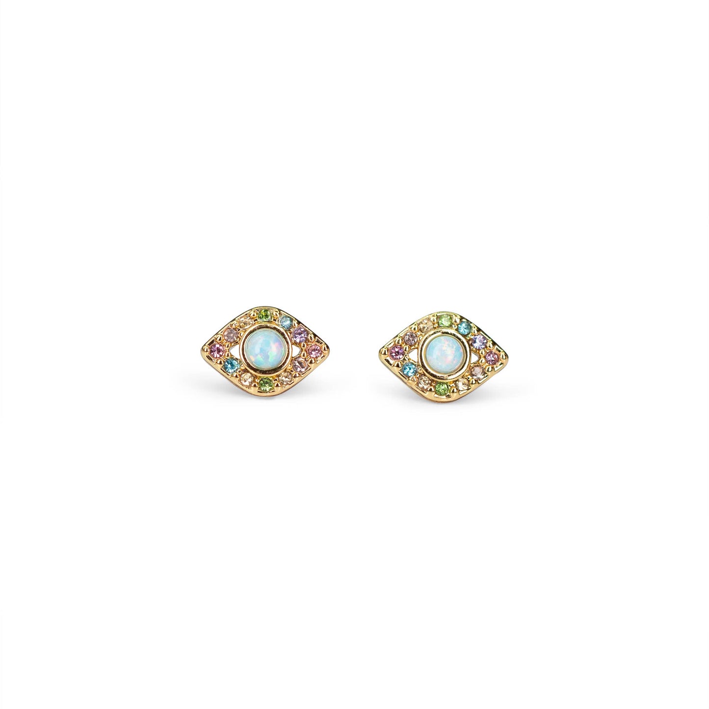Evil Eye Stud Earrings, Opal & Pastel Pave