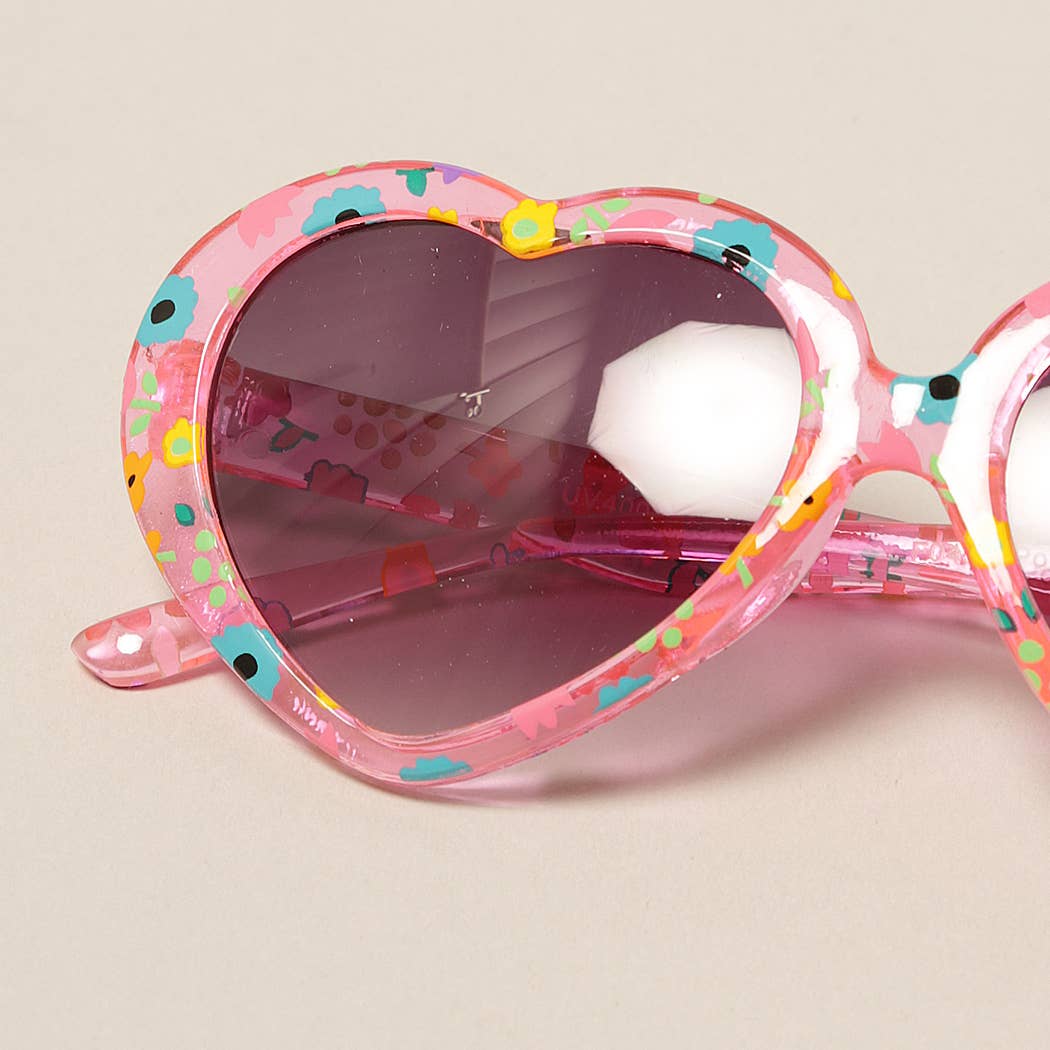 Kids Floral Pattern Heart Shape Sunglasses