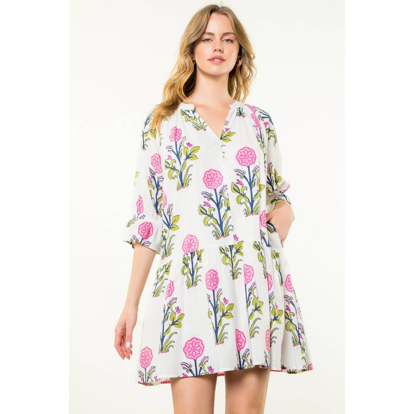 Short Sleeve Flower Print Dress