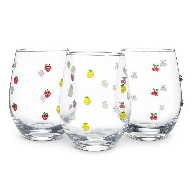 Stemless Icon Wine Glass with Cherries