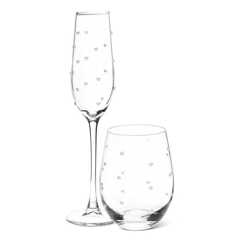 Stemless Icon Wine Glass with Pink Hearts