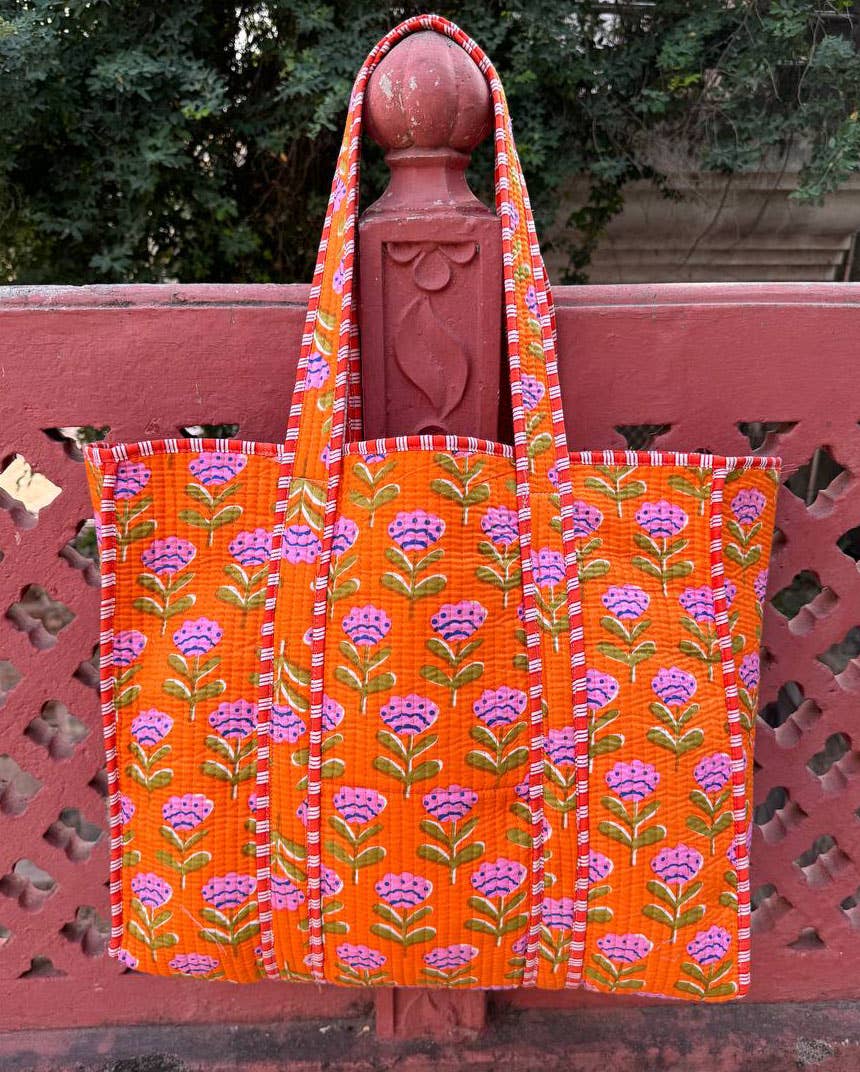 Orange Block Print Tote