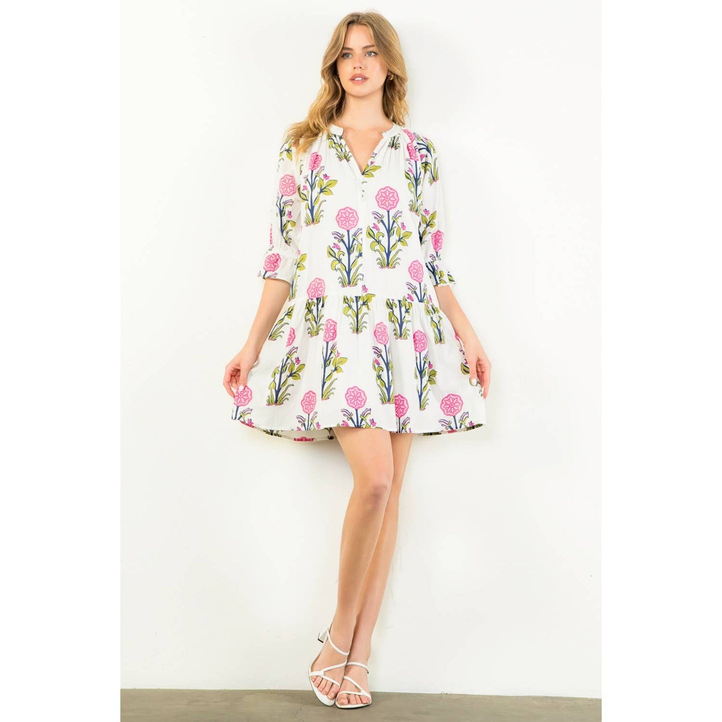 Short Sleeve Flower Print Dress