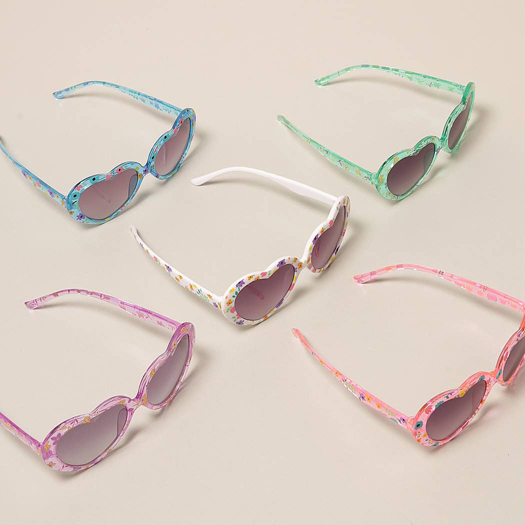 Kids Floral Pattern Heart Shape Sunglasses