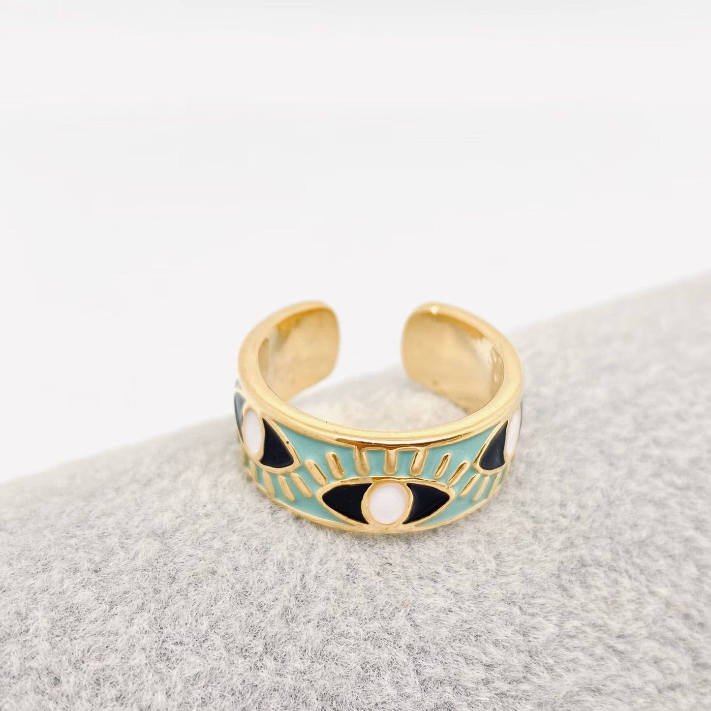 Enamel Gold-Plated Evil Eye Ring