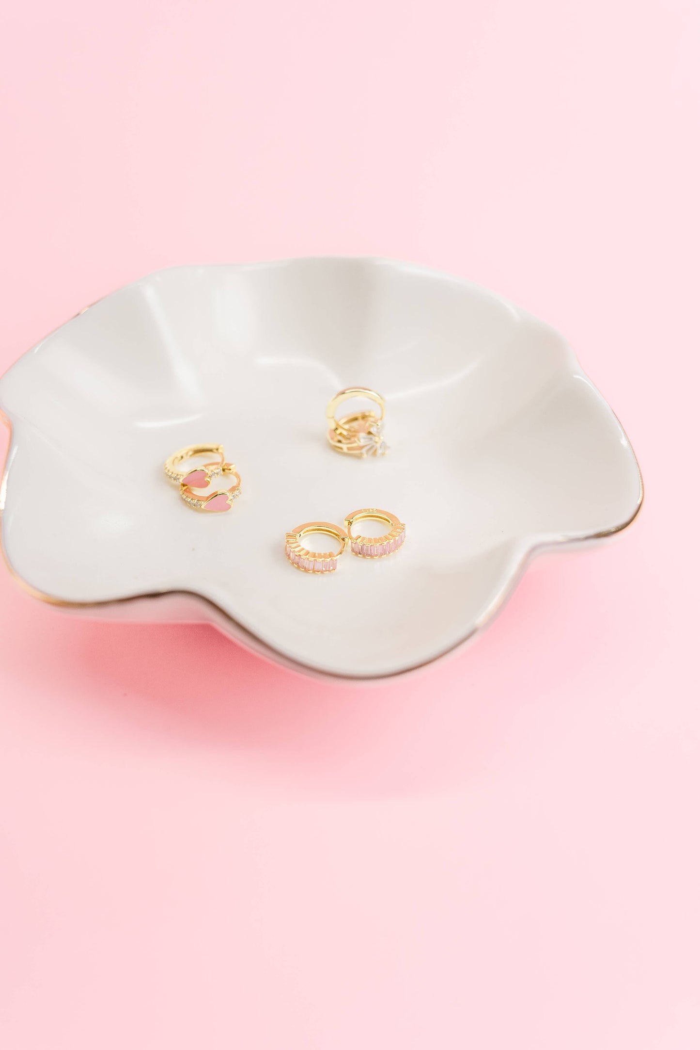 Pink Champagne Baguette Huggie Earrings