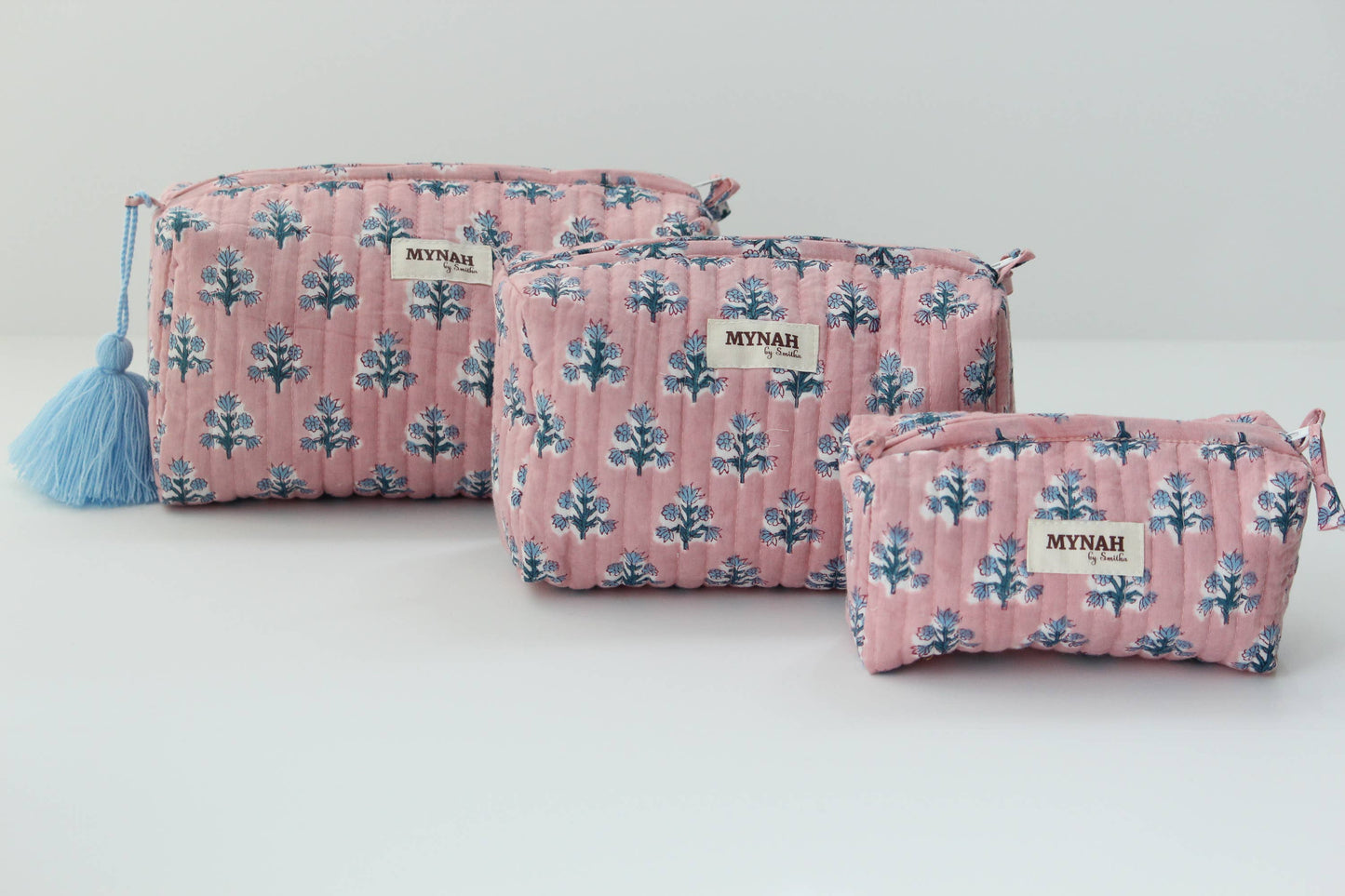 Dusty Pink Blue Floral Travel Pouch