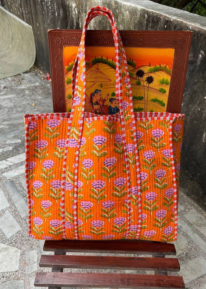 Orange Block Print Tote