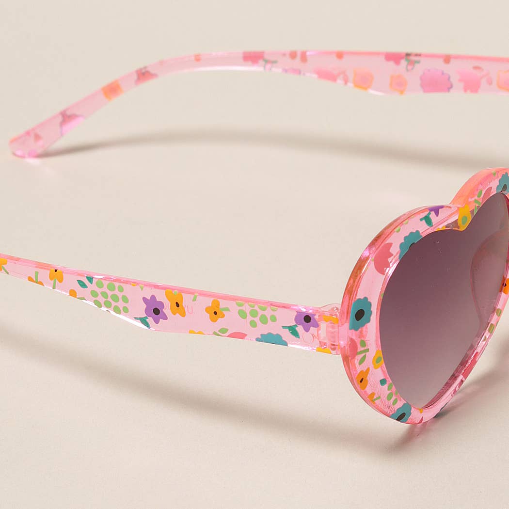Kids Floral Pattern Heart Shape Sunglasses