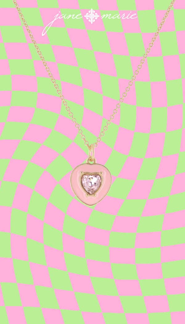 Kids Light Pink Crystal Heart Necklace