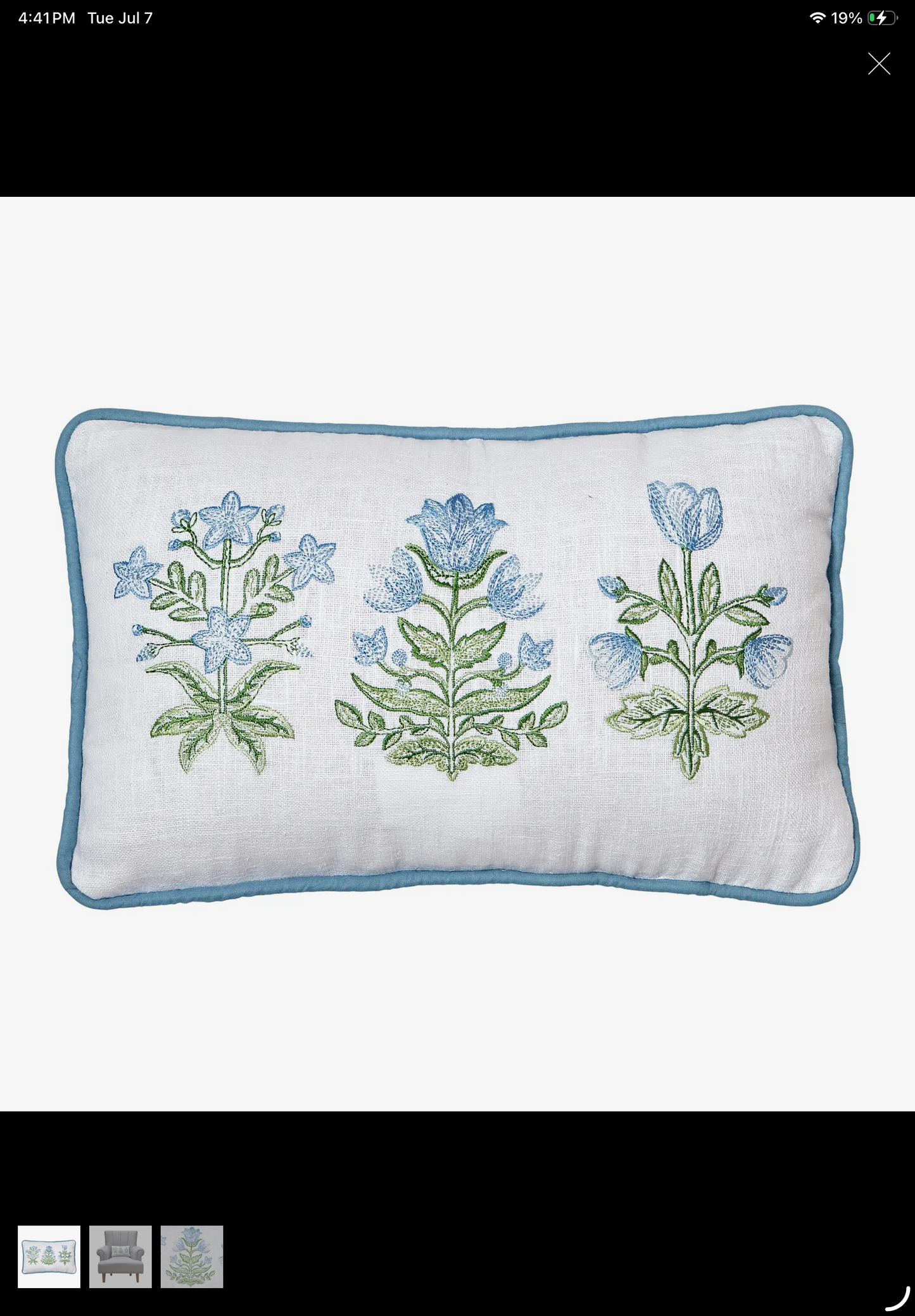 Three Mughal Flowers Embroidered Pillow