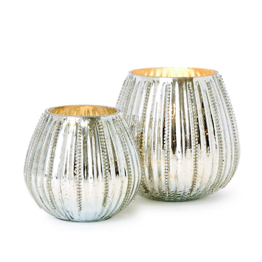 Two's Company Jeweled Silver Candleholders