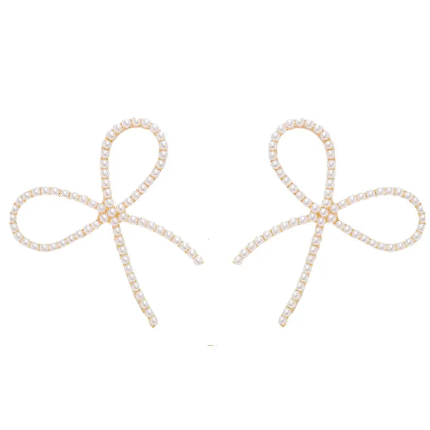 Pearl Bow Statement Earrings