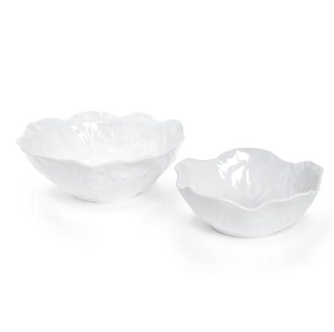 Cabbage Patterned White Serving Bowls