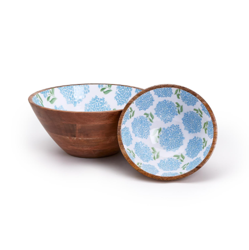 Two's Company Hydrangea Wood Bowl