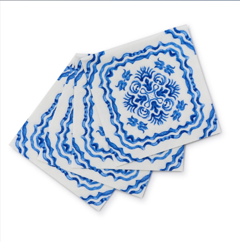 Blue Tile Paper Cocktail Napkin