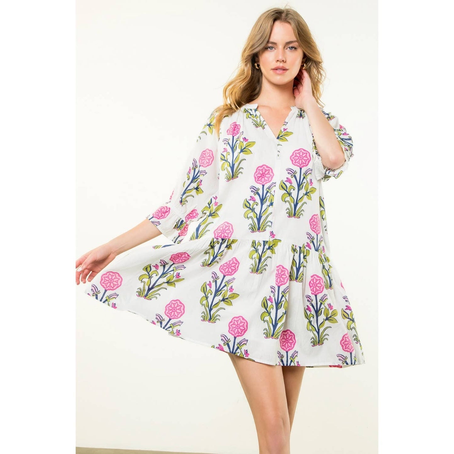 Short Sleeve Flower Print Dress