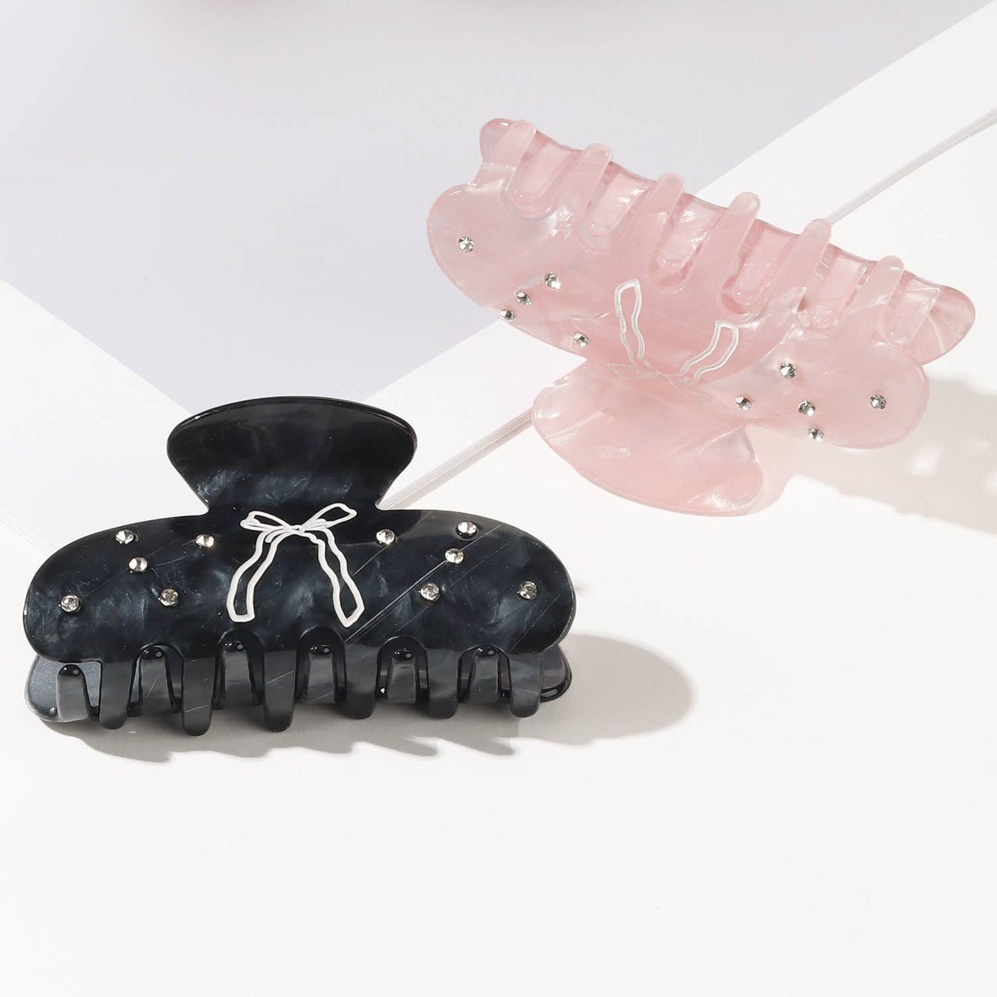 Bow Print & Rhinestone Embellished Hair Clip