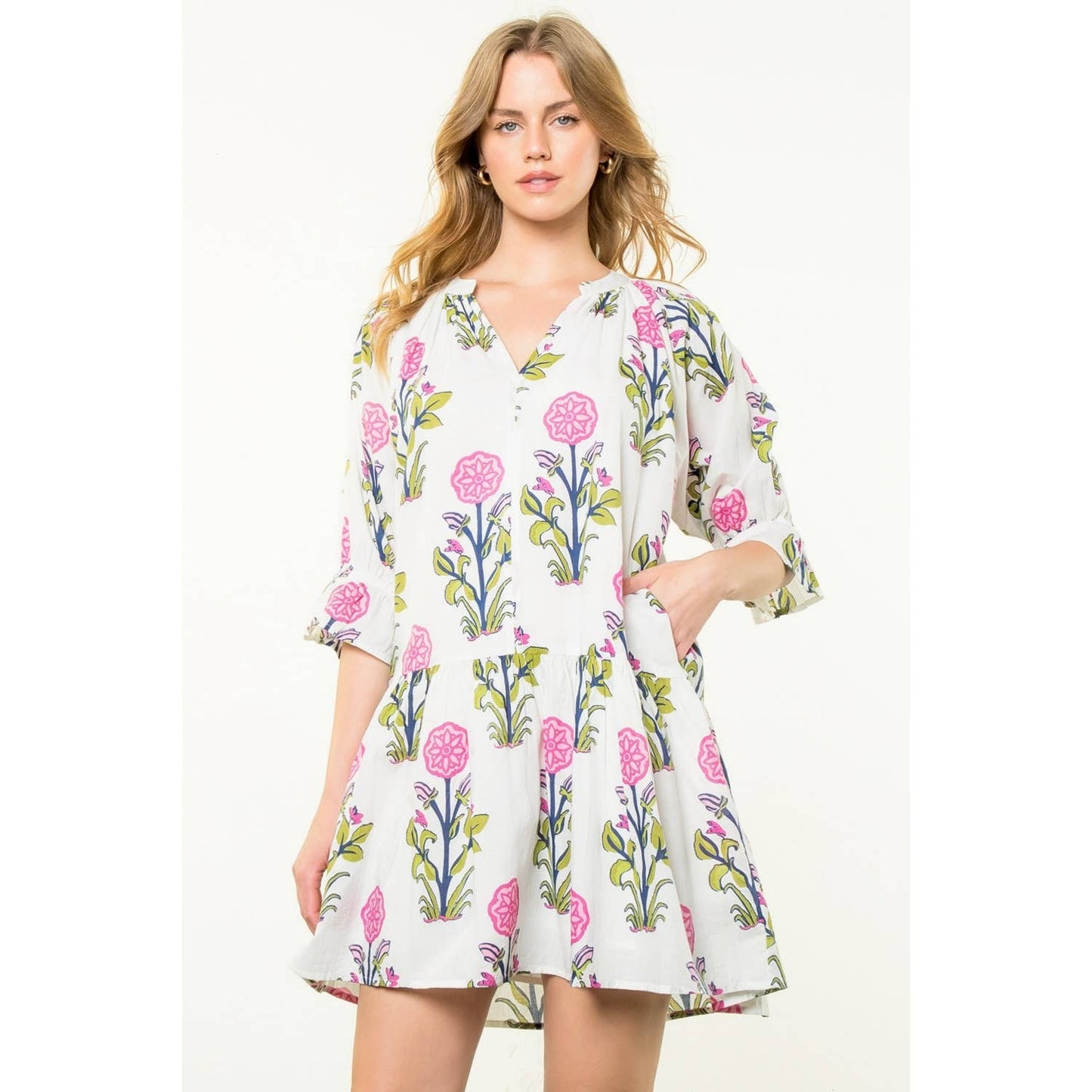 Short Sleeve Flower Print Dress