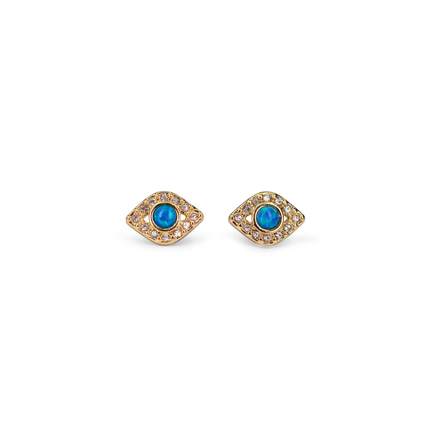 Evil Eye Stud Earrings, Blue Opal & Pave