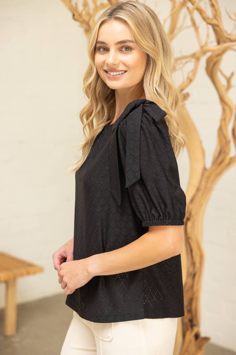 Shoulder Bow Knit Top