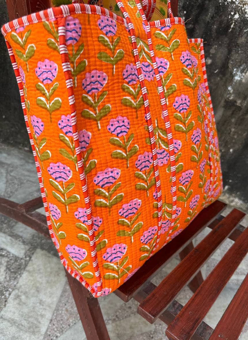 Orange Block Print Tote