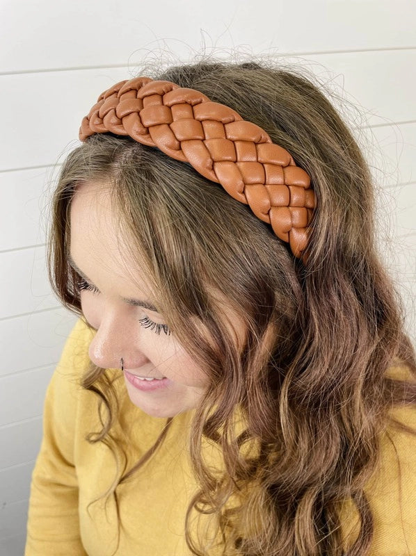 Cognac Braided Faux Leather Headband