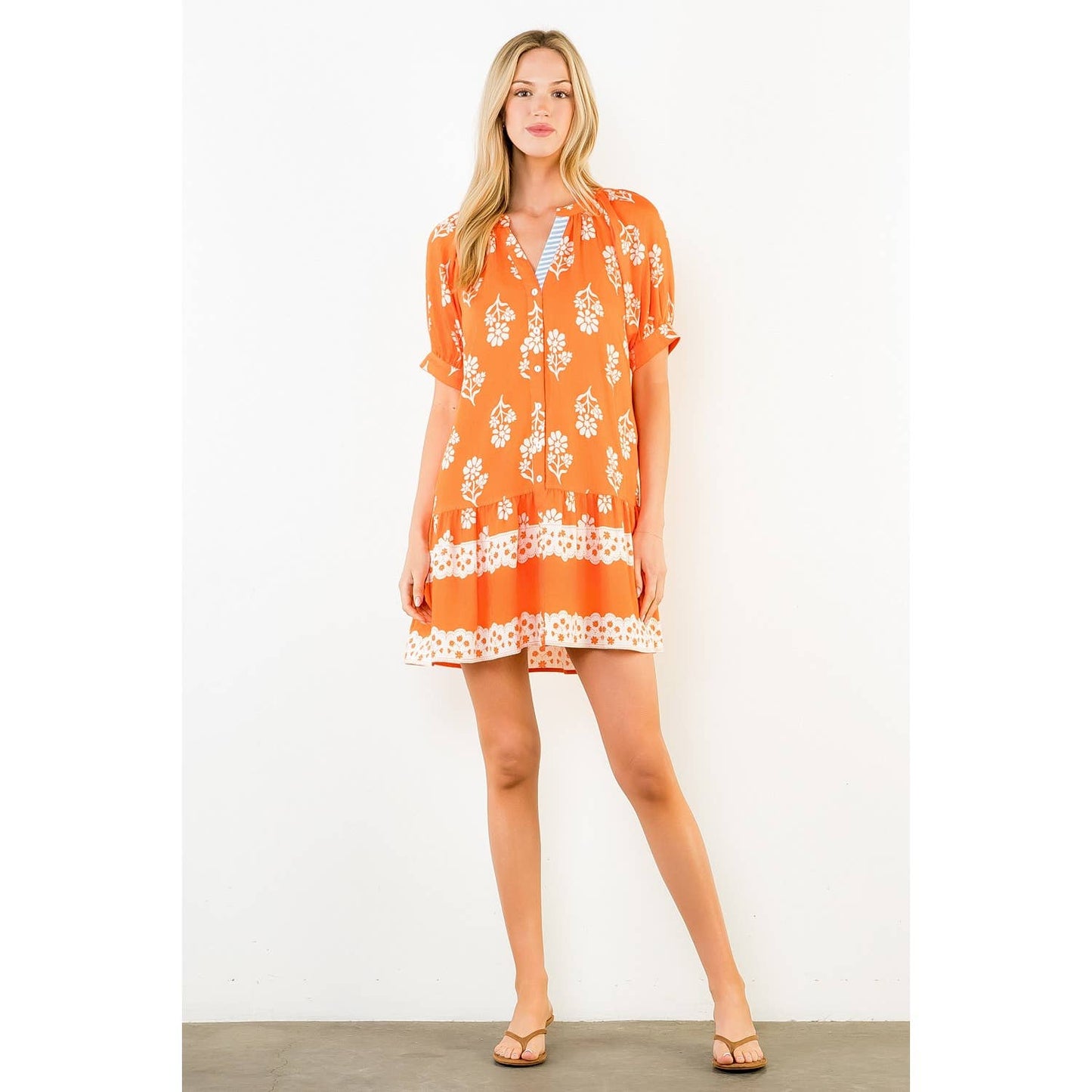 THML Short Sleeve Button Up Floral Pattern Dress