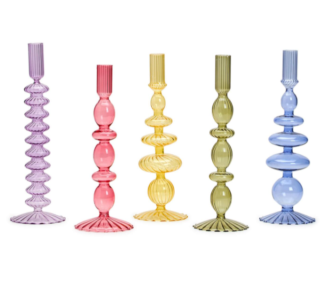 Two's Company Colored Glass Candleholder