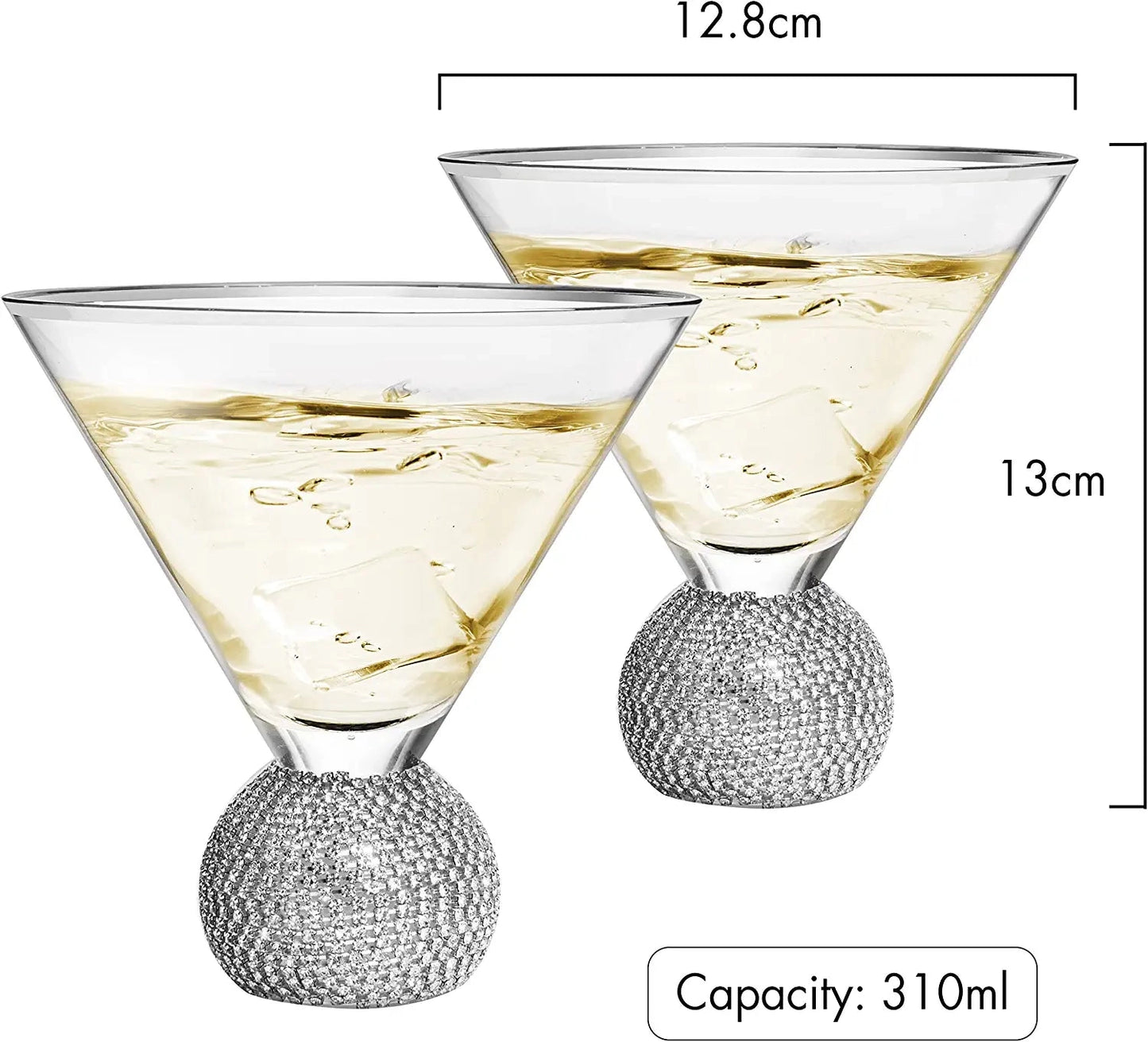 Diamond Crystal Silver Stemless Martini Glass