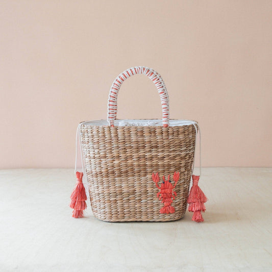 Mini Woven Tote Bag with Embroidered Lobster – Handwoven Tote | LIKHÂ
