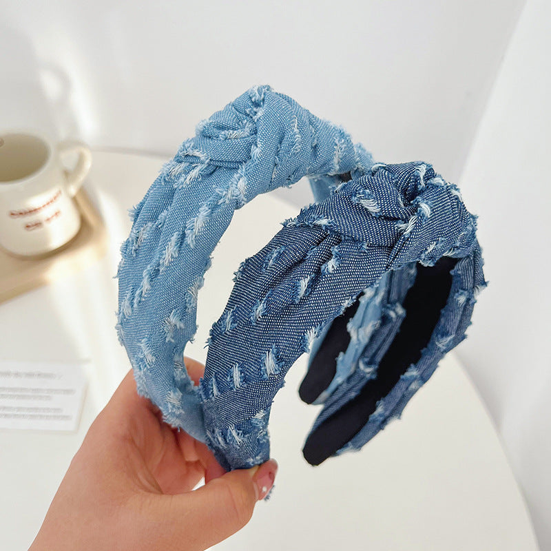Distressed Denim Knot Headband
