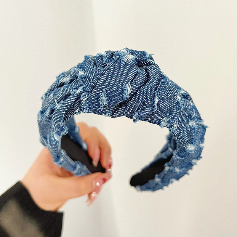Distressed Denim Knot Headband