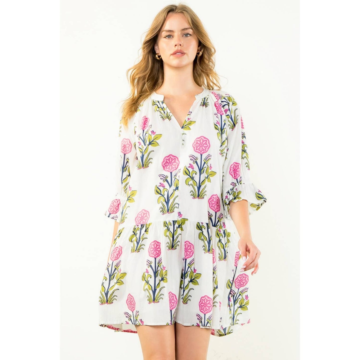 Short Sleeve Flower Print Dress