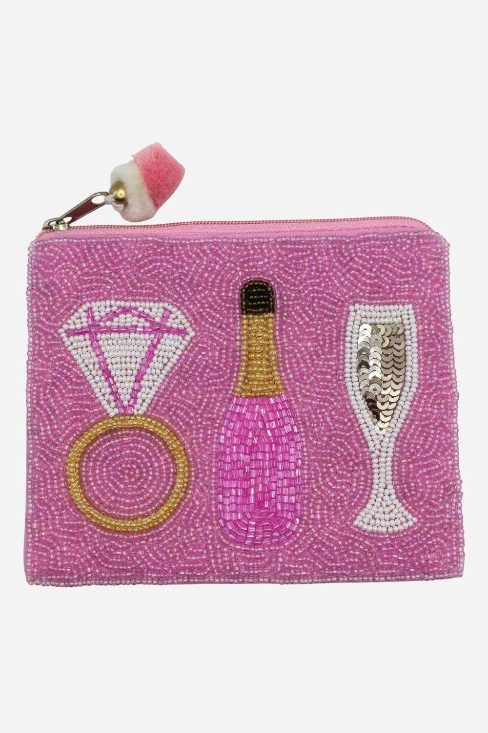 Puffy Pink Ring & Champagne Beaded Coin Pouch