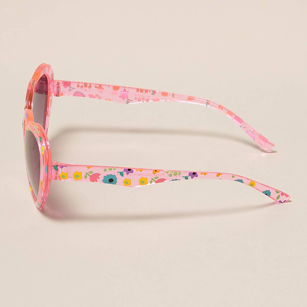 Kids Floral Pattern Heart Shape Sunglasses