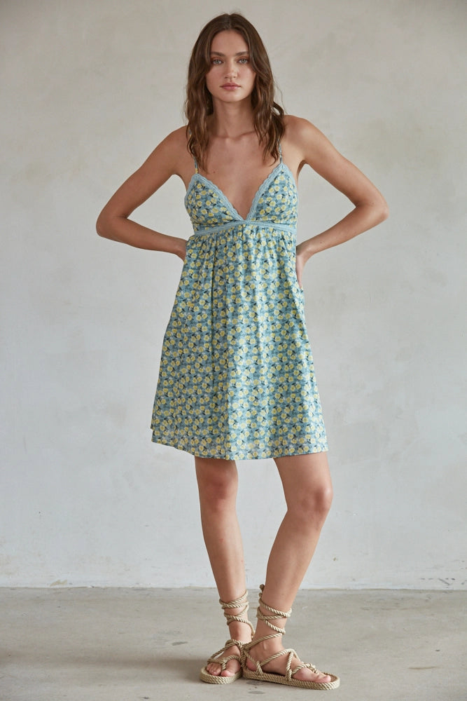 Floral Print V-Neck Flare Mini Dress