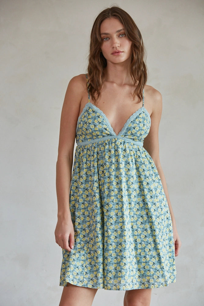 Floral Print V-Neck Flare Mini Dress