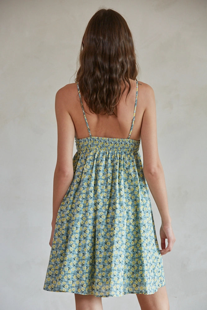 Floral Print V-Neck Flare Mini Dress