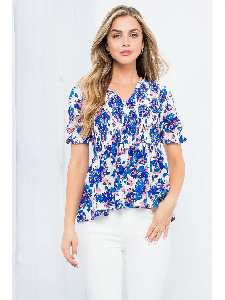 THML Floral Smocked Top