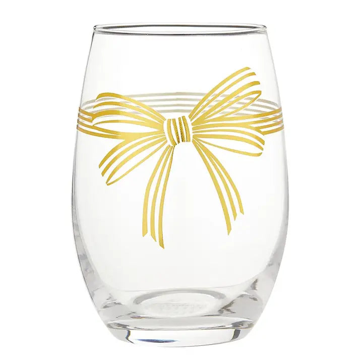 Gold Bow Stemless Wine Glass