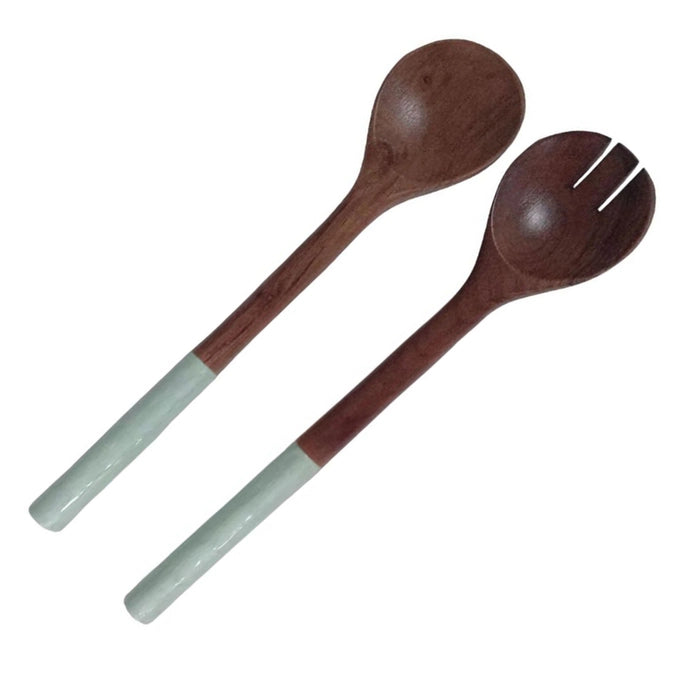 Textured Enamel & Wood Salad Server Set