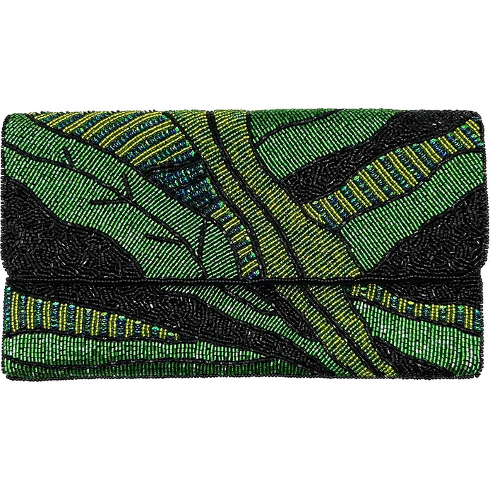 Green Leaf Beaded Clutch Bag