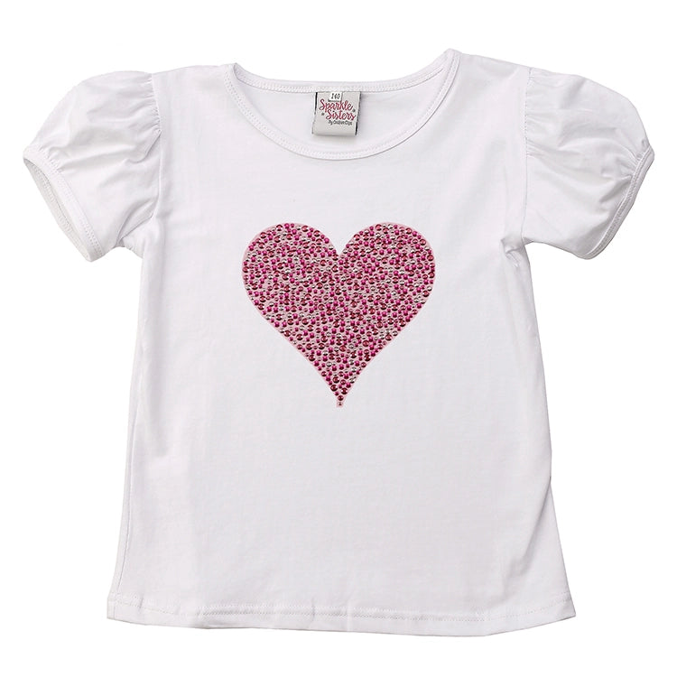 Studded Pink Heart Puff Sleeve Tee