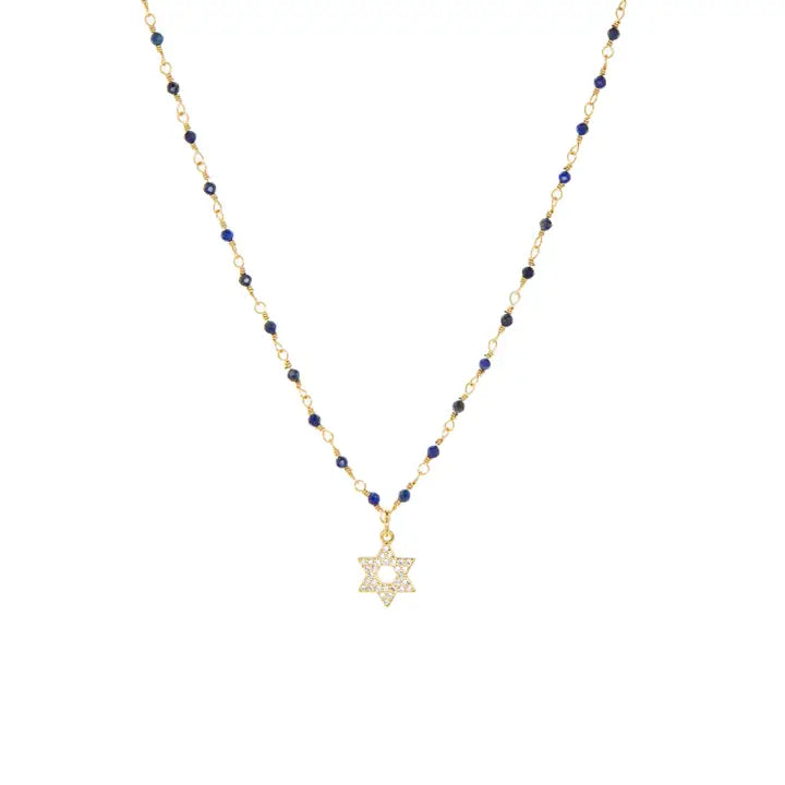 Lapis Stone Necklace with Star of David