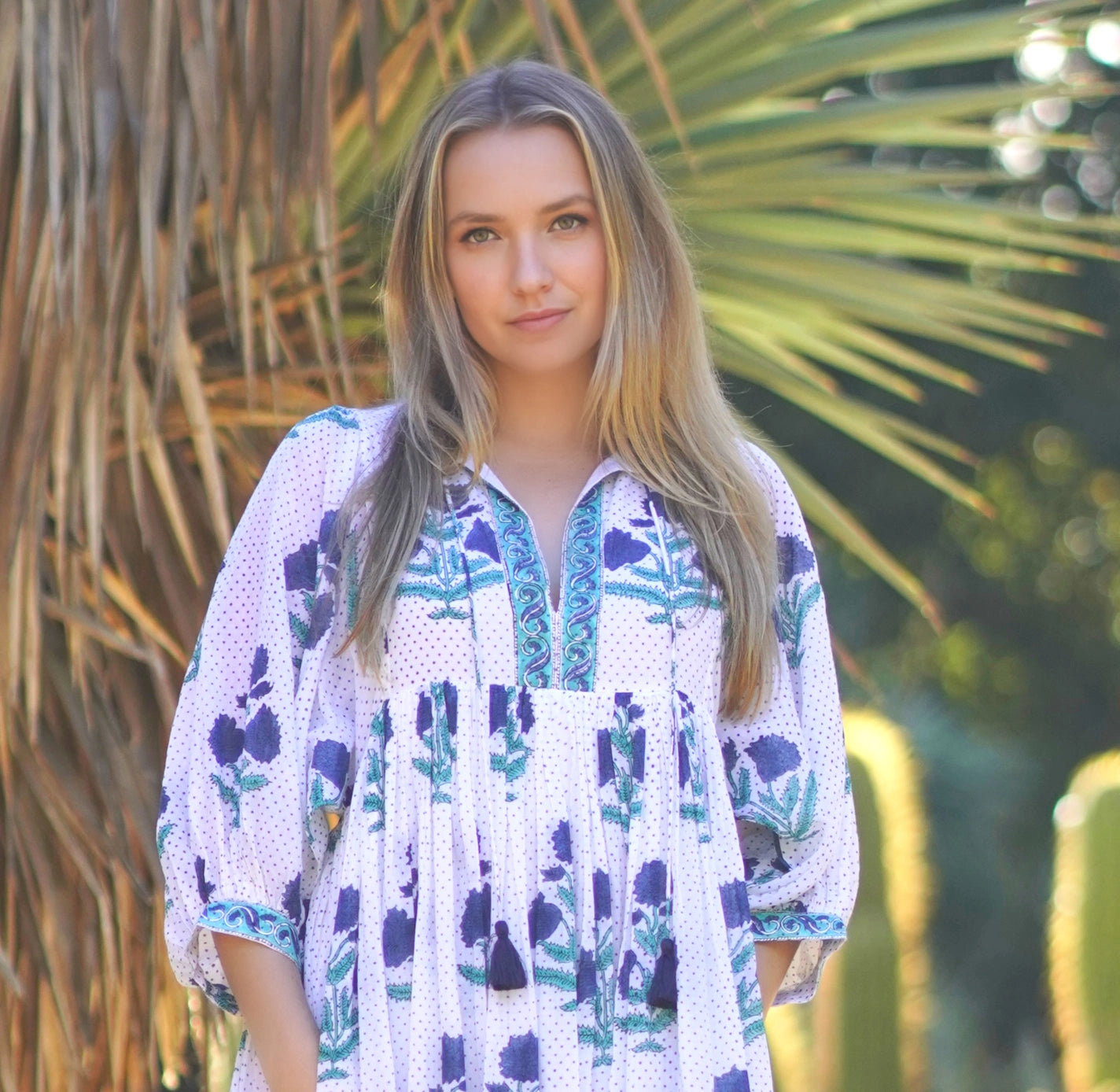 Mylah Midi Dress Block Printed Teal Blue